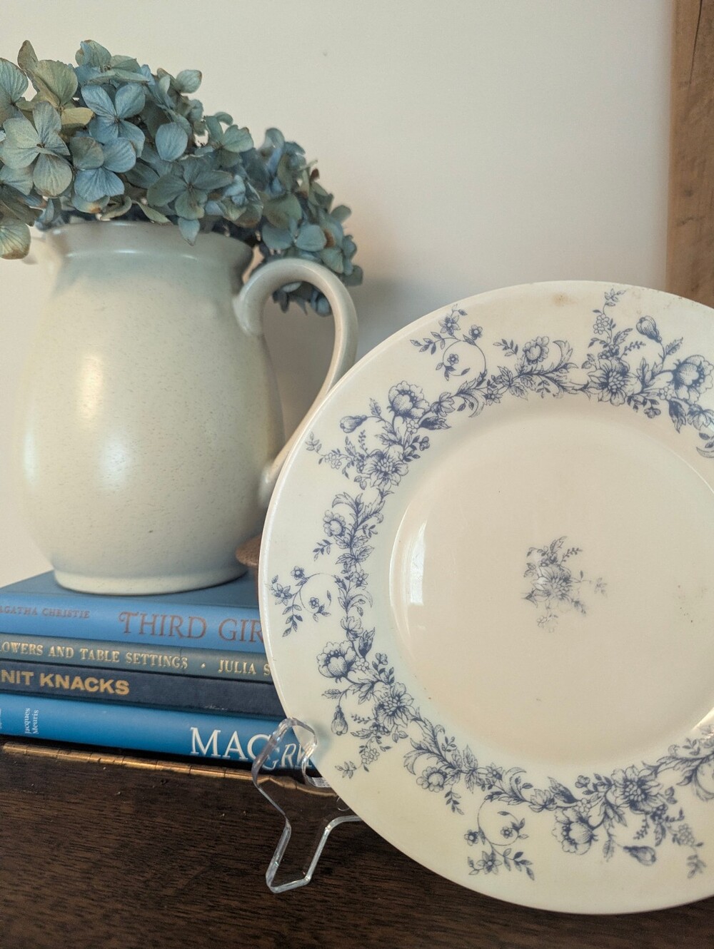 Arcopal France Blue Floral Arcopal Opal Glass Salad Dessert Plate